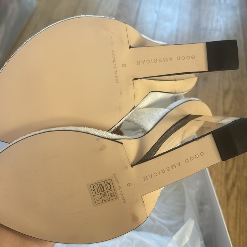 25. Good American White Terry Thong Wedge Sandals Women Size 6 Wedges Block Heel - Picture 6 of 8